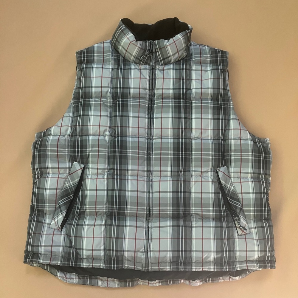 Eddie Bauer WeatherEdge Plaid Down Puffer Vest Womens Petite XL Sleeveless Gray